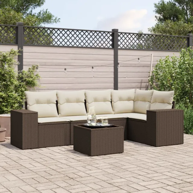 vidaXL 6-delige Loungeset met kussens poly rattan bruin, foto 2