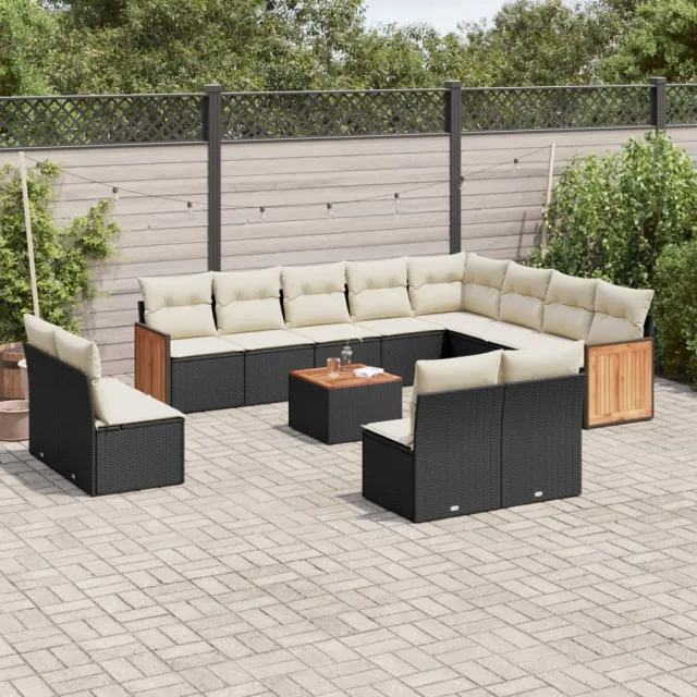 vidaXL 13-delige Loungeset met kussens poly rattan zwart, foto 2