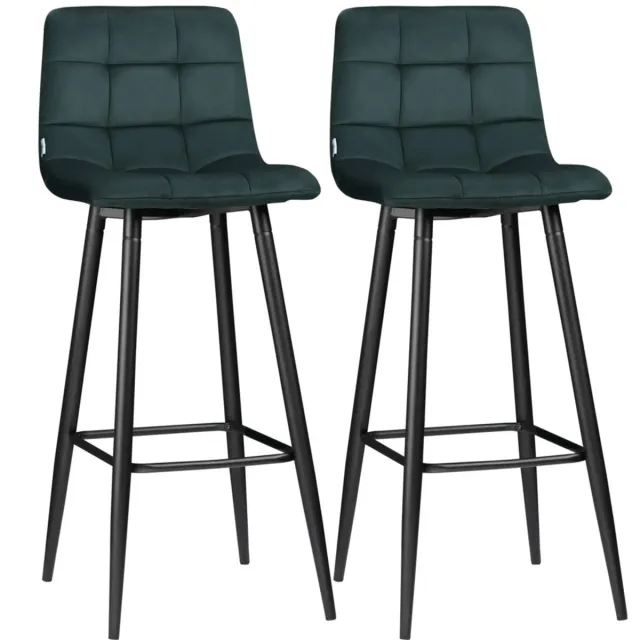 Sweiko Barkruk - Set van 2 - Velvet - Metalen frame - Met voetsteun - Donkergroen