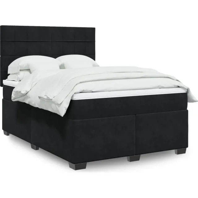 vidaXL Boxspring met matras fluweel zwart 140x200 cm