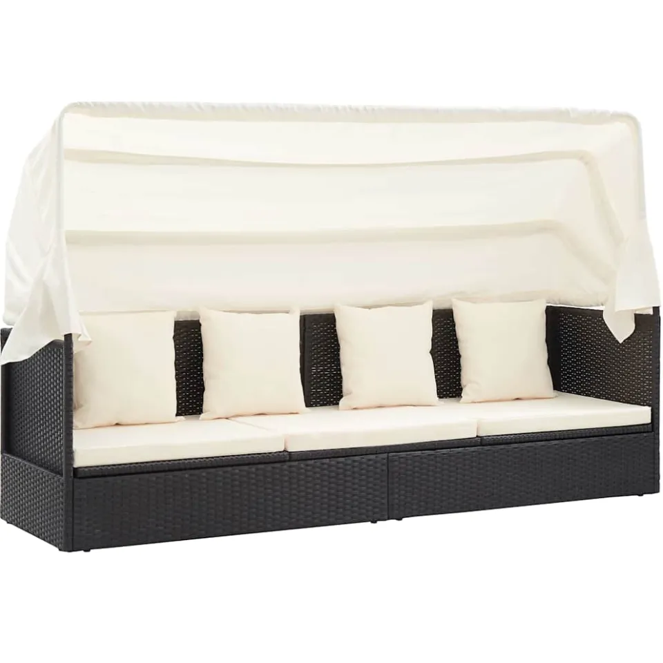 vidaXL Tuinbed met luifel poly rattan zwart, foto 4