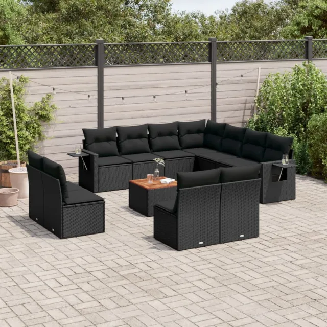 vidaXL 12-delige Loungeset met kussens poly rattan zwart, foto 2