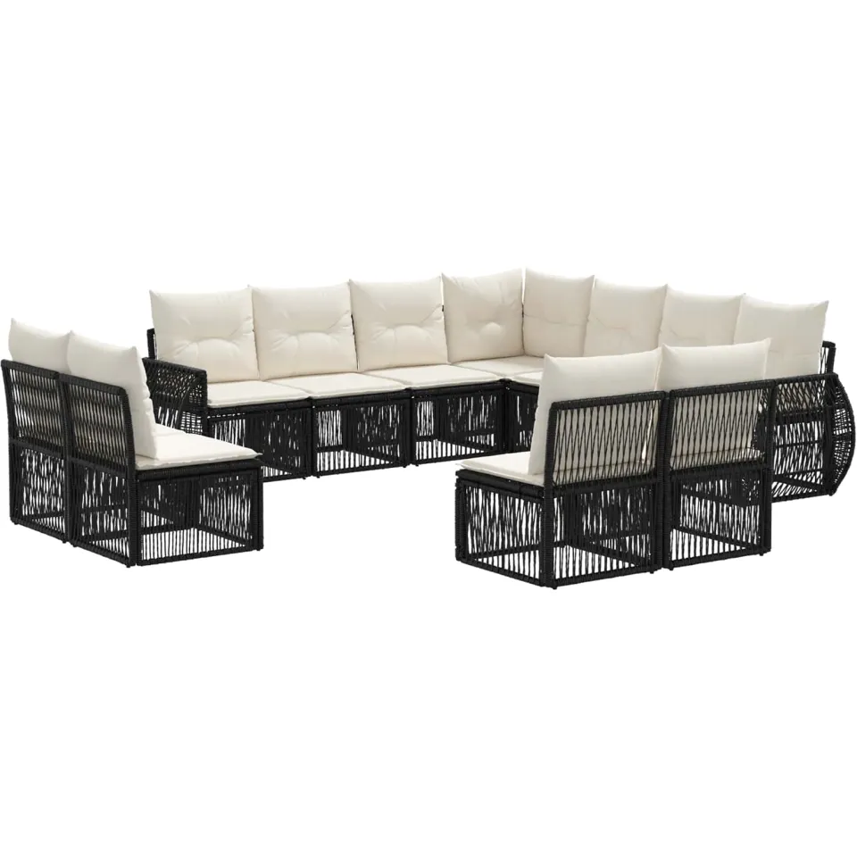 vidaXL Tuinbankenset 11 st 11-zits Zwart en Cream Wit poly rattan, foto 4