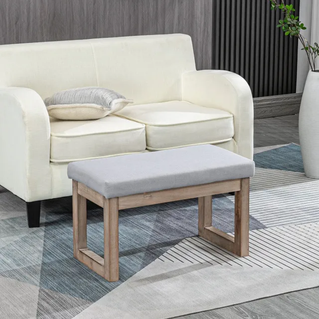 OKWISH Voetenbankje 68 x 38 x 42 cm - Gestoffeerde Zitting Met Houten Poten - Voor Woonkamer, Slaapkamer Of Hal - Stof En Hout - Grijs
