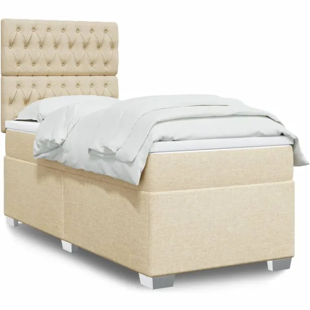 vidaXL Boxspring met matras stof crèmekleurig 100x200 cm