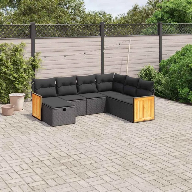 vidaXL 7-delige Loungeset met kussens poly rattan zwart, foto 2