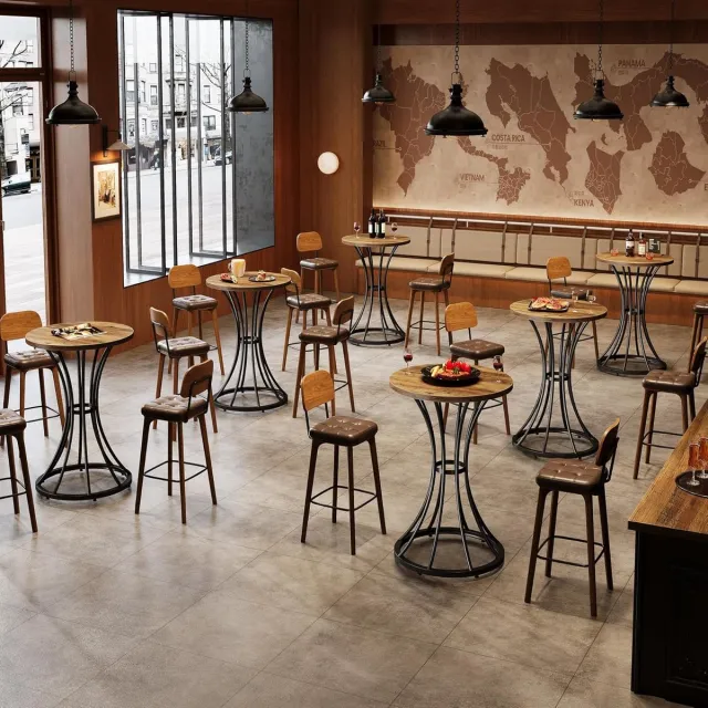 House&Garde Bartafel Rond 60 cm – House&Garden Statafel 95 cm Hoog – Industriële Bistrotafel met Houten Tafelblad en Metalen Frame – Cocktailtafel / Eettafel voor 2 Personen – Keuken, Bar, Balkon – Bruin