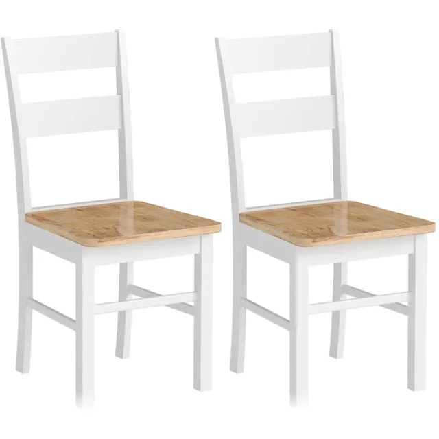 ZYLARO Eetkamerstoel - Set Van 2 - Keukenstoelen - Rubberhout - Gebogen Rugleuning - Wit Eiken+Wit