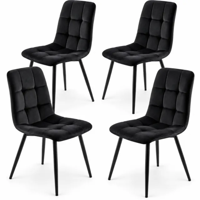 City long dragon LONG DRAGON - Eetkamerstoelen - Set van 4 - Velvet bekleding - Gepolsterde rugleuning - Metalen onderstel - Zwart