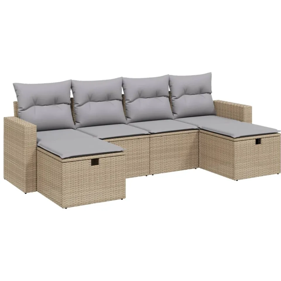vidaXL 6-delige Loungeset met kussens poly rattan gemengd beige, foto 3