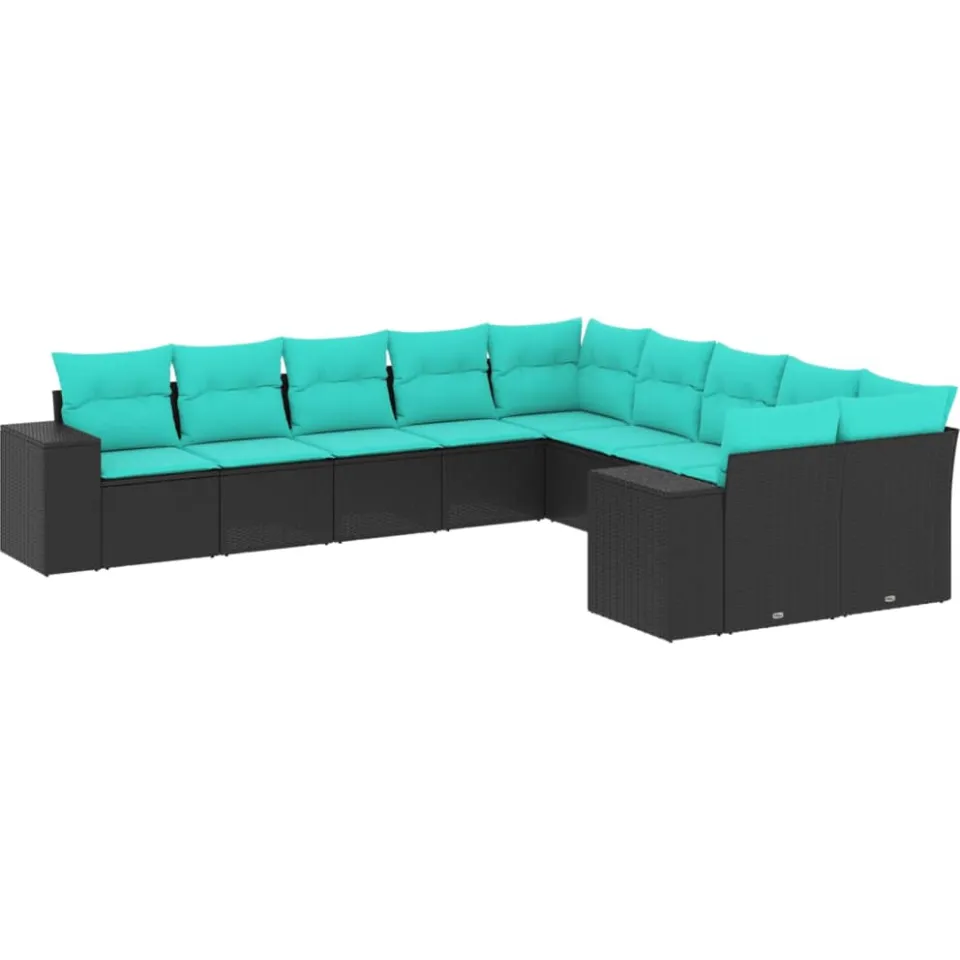vidaXL 10-delige tuinbankset met kussens van zwart polyrotan, foto 3
