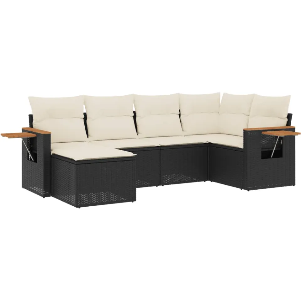 vidaXL 6-delige Loungeset met kussens poly rattan zwart, foto 3