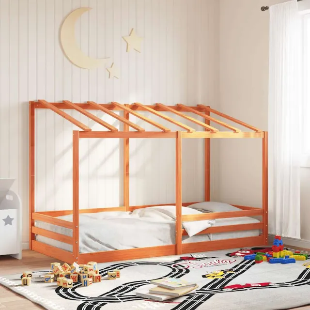 vidaXL Kinderbed met bedhuis 100x200 cm massief grenenhout wasbruin