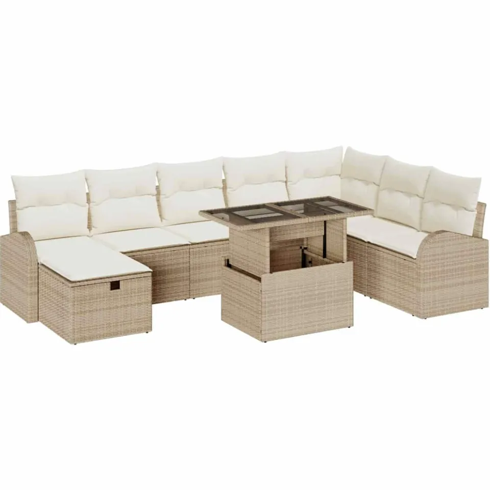 vidaXL Tuin Sofa Set 9 st Beige poly rattan