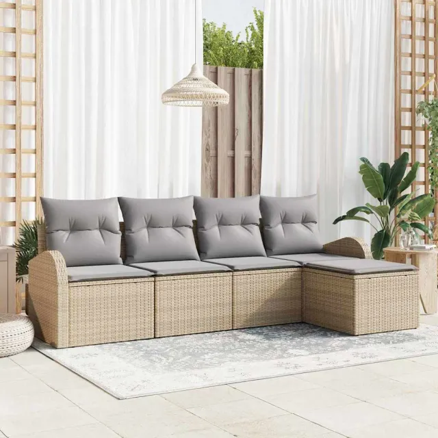 vidaXL Bankstel 5 st Beige en Licht Grijs poly rattan, foto 2