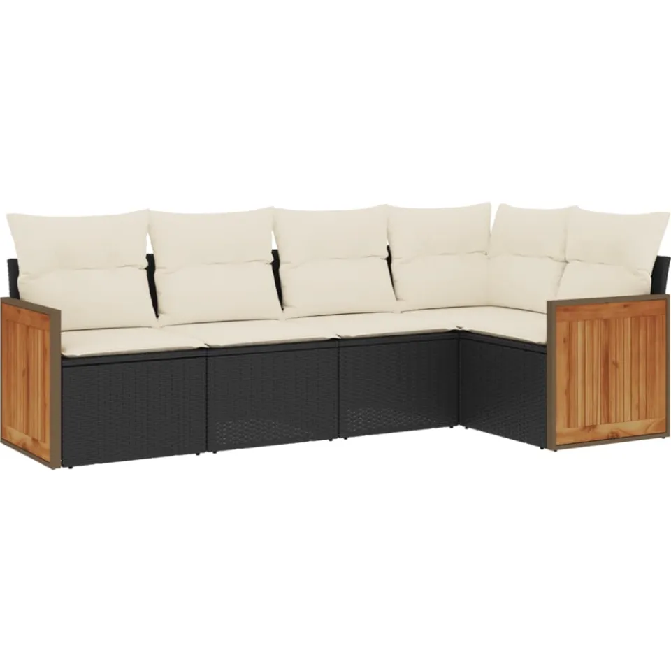 vidaXL 5-delige Loungeset met kussens poly rattan zwart, foto 3