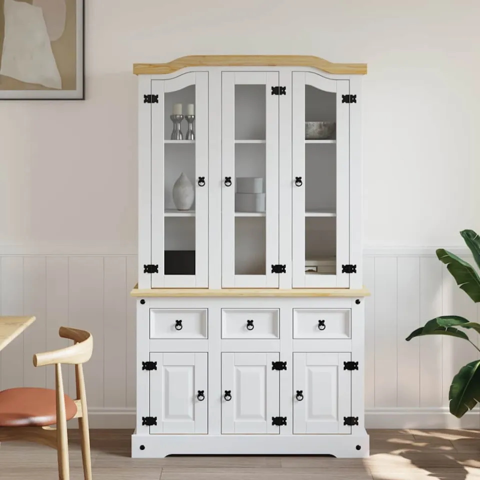 vidaXL Hoge kast Corona 112x43x191,5 cm massief Mexicaans grenenhout wit, foto 3