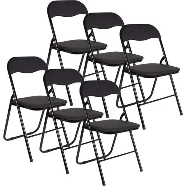 Eleganca Premium Klapstoelen – 6 Stuks – Bijzetstoel Binnen Inklapbaar – Vouwstoel – Klapstoel Buiten - tot 120kg belastbaar – 43cm zithoogte - Staal/PVC - Zwart