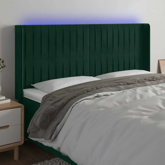 vidaXL Hoofdbord LED 203x16x118/128 cm fluweel donkergroen groen