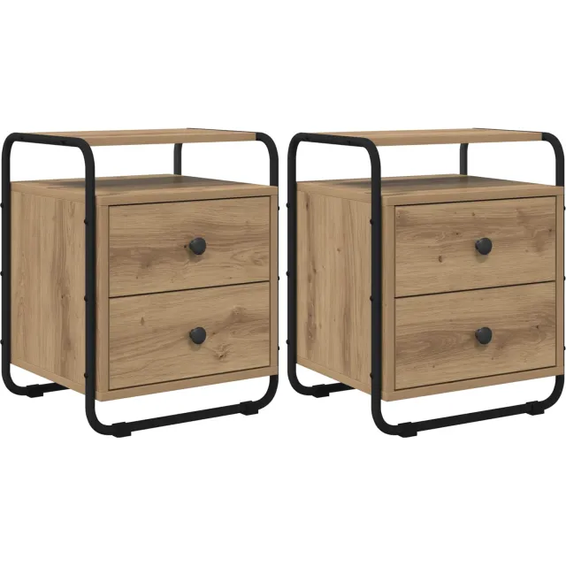 vidaXL Nachtkastje 2 st Artisanaal eiken 40 x 36,5 x 50 cm Bruin