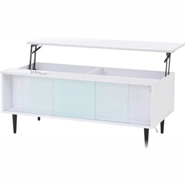 REDOM Verstelbare Salontafel 105 × 50 × 43 cm – Hoogglans Wit, Liftbaar tot 58 cm, LED met App en 2 Verborgen Opbergruimtes