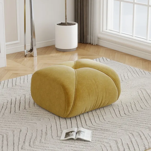 FloraGrace Voetenbankje 78 x 76 x 45 cm - Zacht Chenille Oppervlak En 32D Schuim - Voor Woonkamer Of Lounge - Stof - Geel