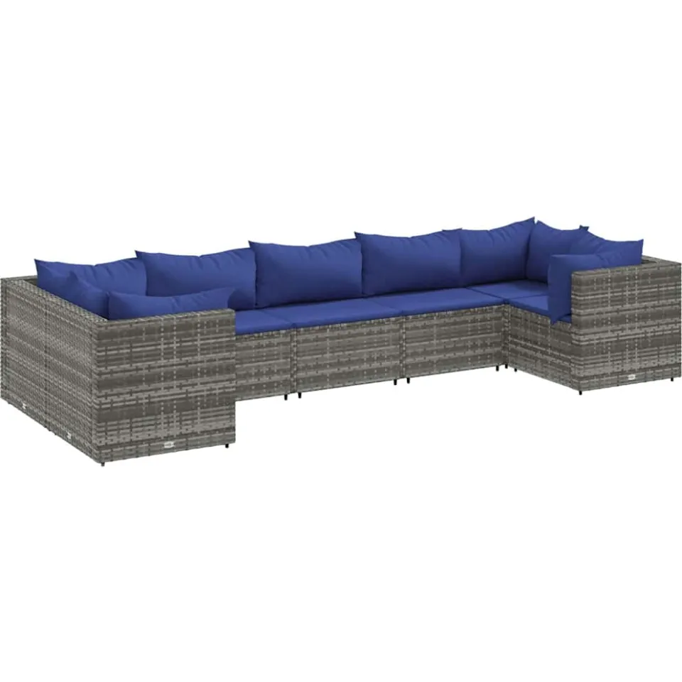 vidaXL 7-delige Loungeset met kussens poly rattan grijs, foto 3