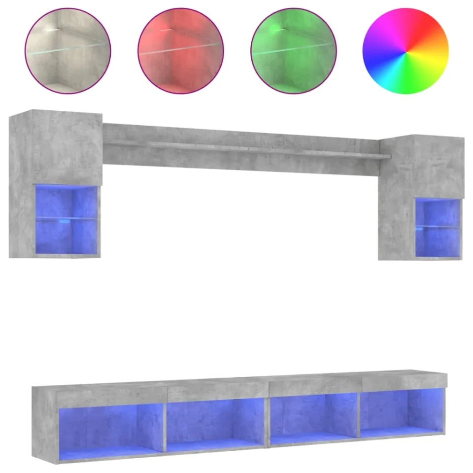 vidaXL 6-delige Tv-wandmeubelset met LED bewerkt hout betongrijs