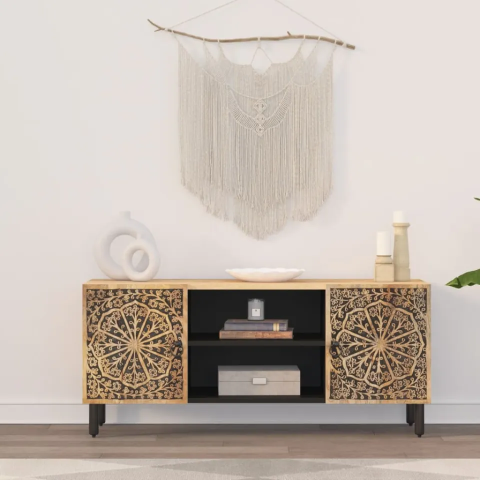 vidaXL Tv-meubel 105x33x46cm massief mangohout bruin, foto 2