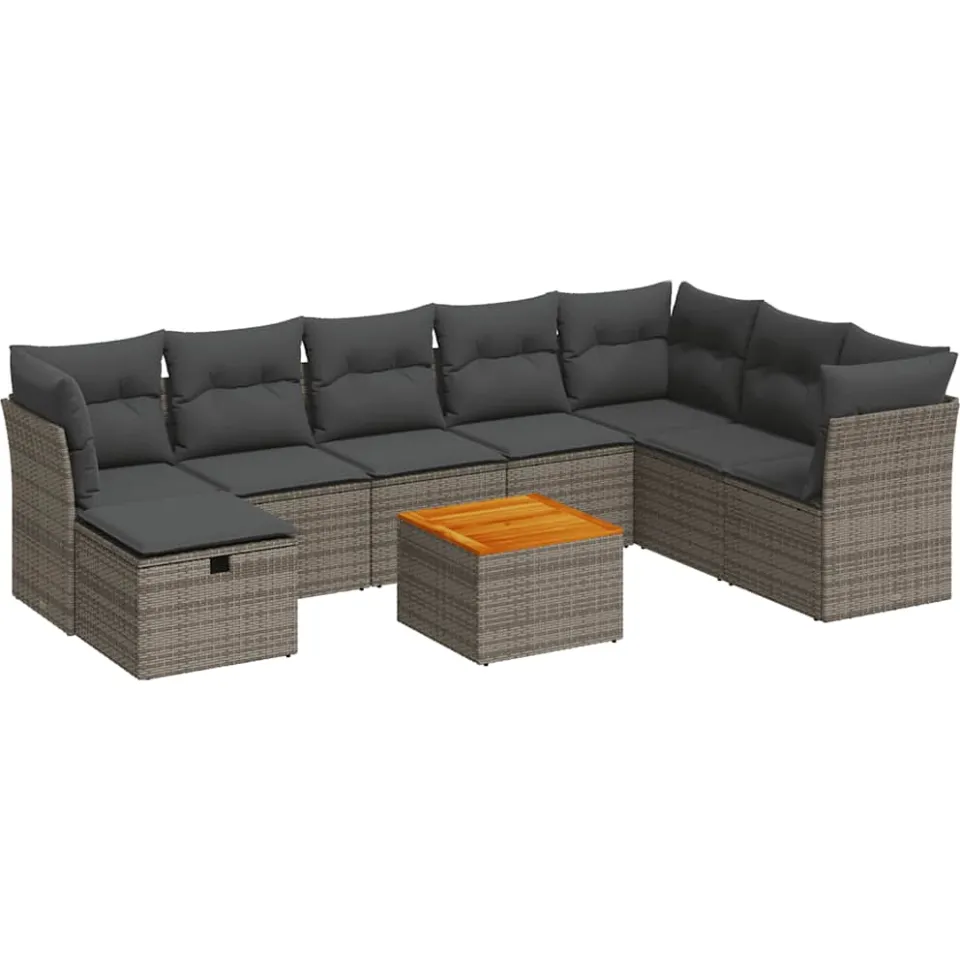 vidaXL 9-delige Loungeset met kussens poly rattan grijs, foto 3