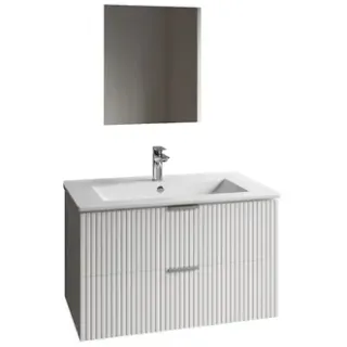 Aurlane Badmeubelset Amelia 60cm - Wit - Met Spiegel En Wastafel - Met 2 Lades - Met Witte Wastafel