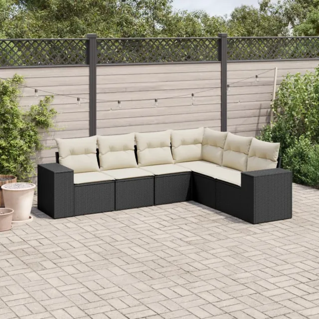vidaXL 6-delige Loungeset met kussens poly rattan zwart, foto 2