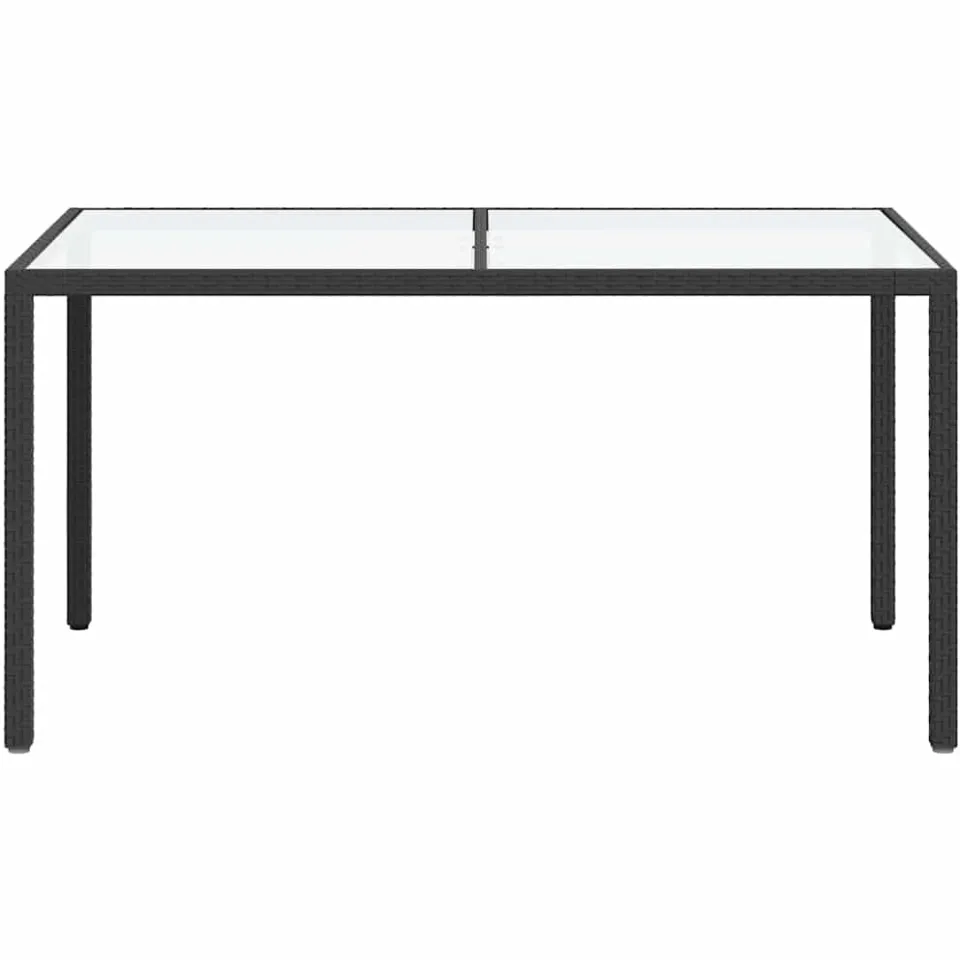 vidaXL Tuintafel 150x90x75 cm gehard glas en poly rattan zwart