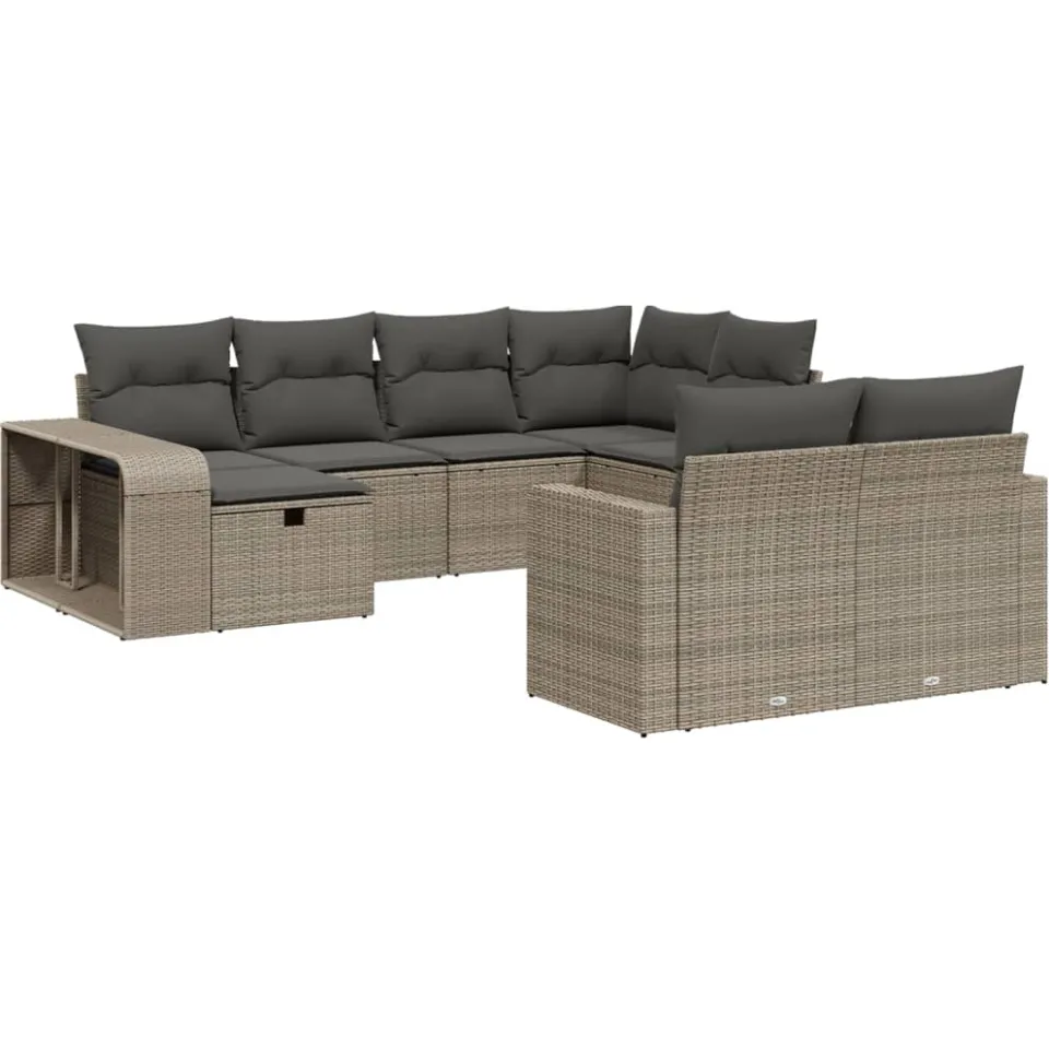 vidaXL 10-delige Loungeset met kussens poly rattan lichtgrijs grijs, foto 3