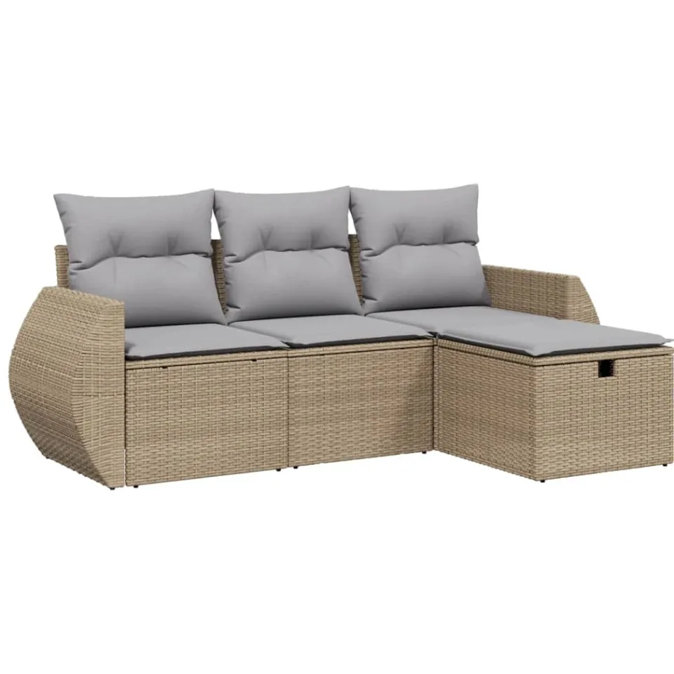 vidaXL 4-delige Loungeset met kussens poly rattan gemengd beige, foto 3