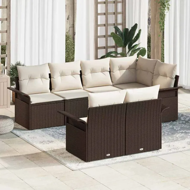 vidaXL Tuin Sofa Set 7 st Bruin Poly riet, foto 2