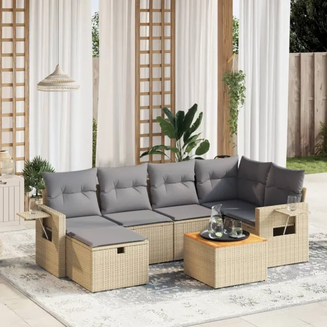 vidaXL 7-delige Loungeset met kussens poly rattan gemengd beige, foto 2