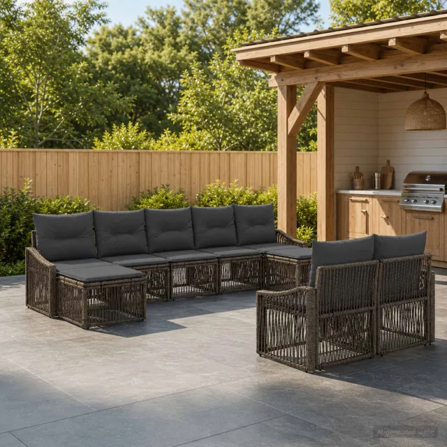 vidaXL Tuinbankenset 9 st 9-zits Grijs poly rattan, foto 2