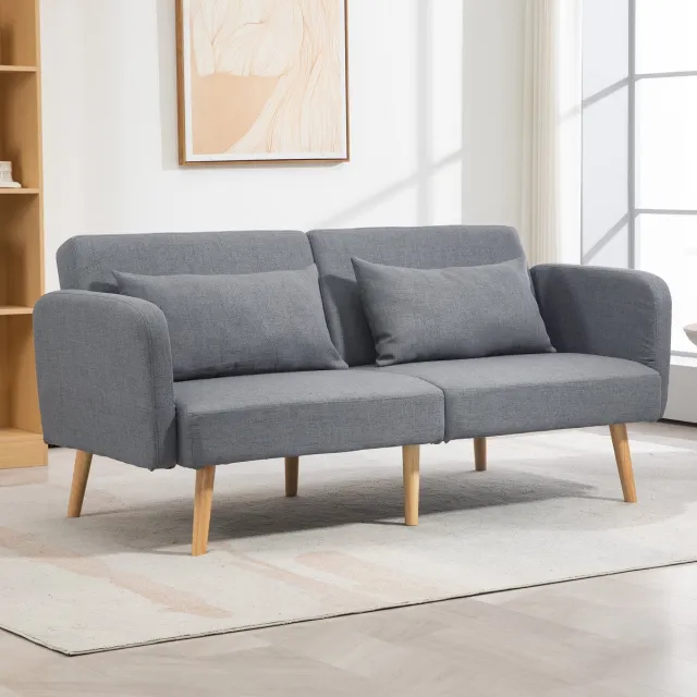 OKWISH Slaapbank 3-Zits 170 Cm Uitklapbaar Met 3-Traps Verstelbare Rugleuning En Armleuningen Voor Woonkamer En Logeerkamer Polyester Grijs