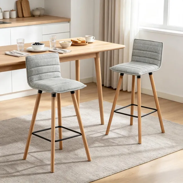 STILVORA Barkruk 48 x 48 x 99,5 cm - Set Van 2 Met Gevulde Zitting, Rugleuning En Voetsteun - Keuken En Bar - Stof Lichtgrijs