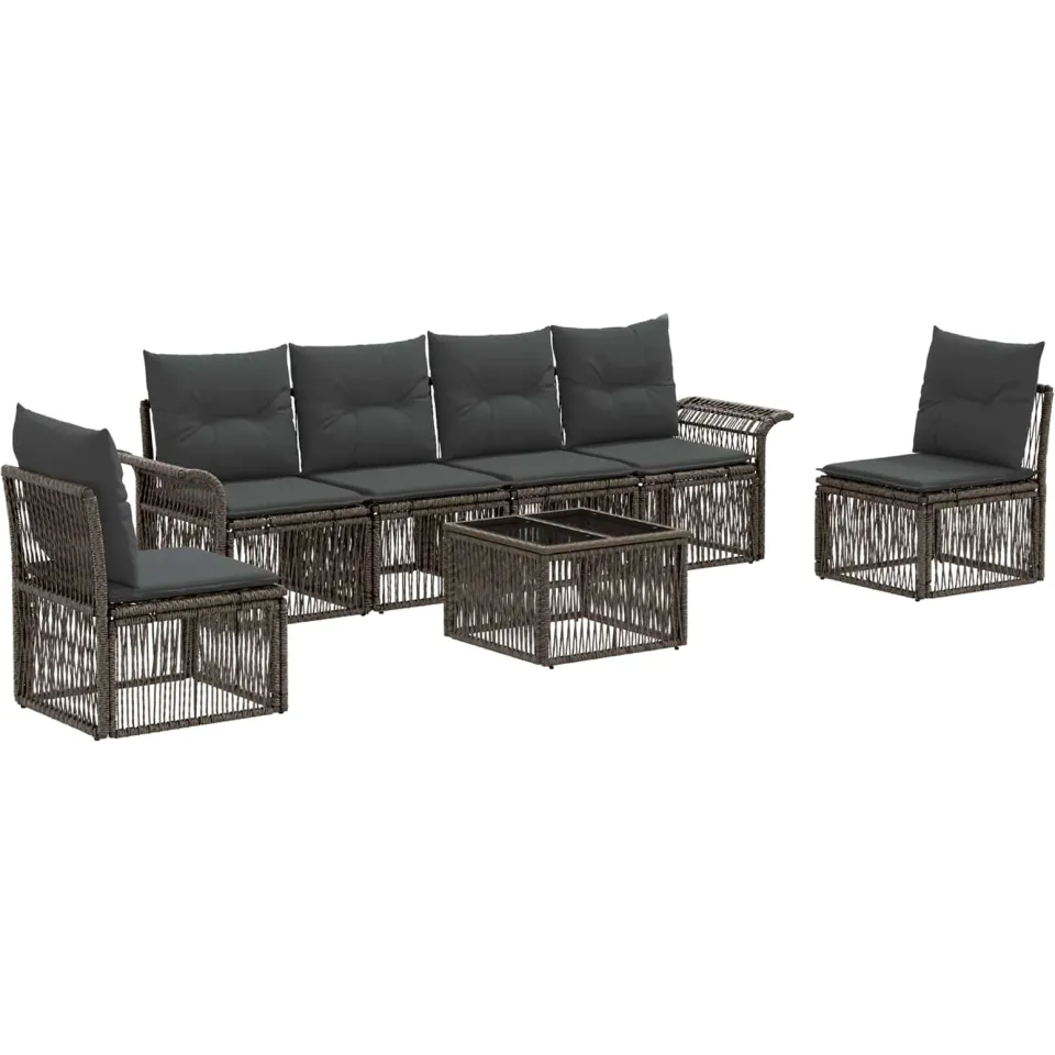 vidaXL Tuinbankenset 7 st 6-zits Grijs poly rattan, foto 3
