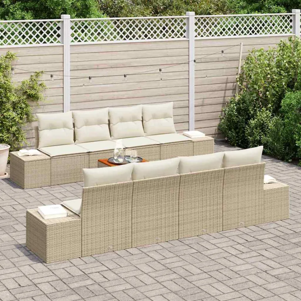vidaXL Tuinbankenset 9 st Beige poly rattan, foto 3