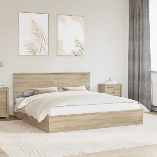 vidaXL Opslag bed met lade Sonoma Eiken 180 x 200 cm Bewerkt hout Bruin
