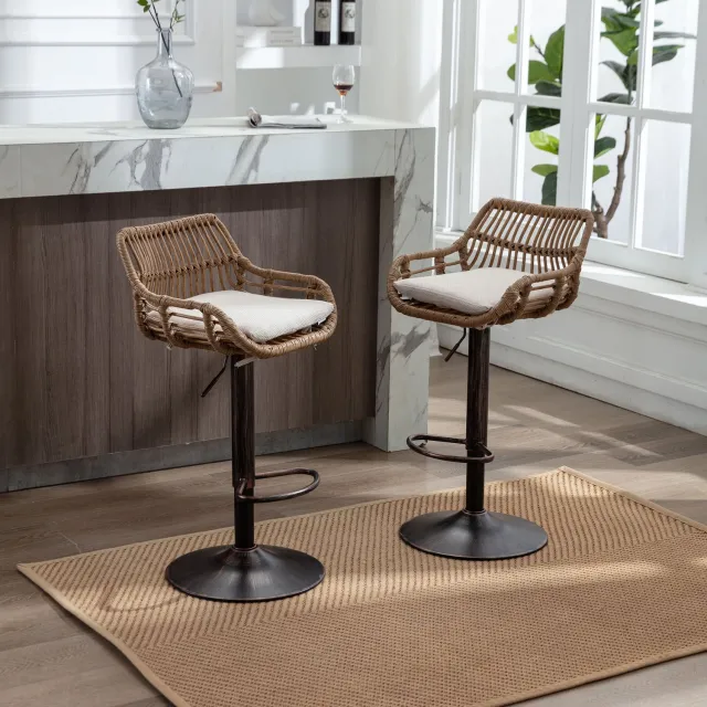 CHICFURN Barkruk - Verstelbaar en draaibaar - Met armleuningen - Beige