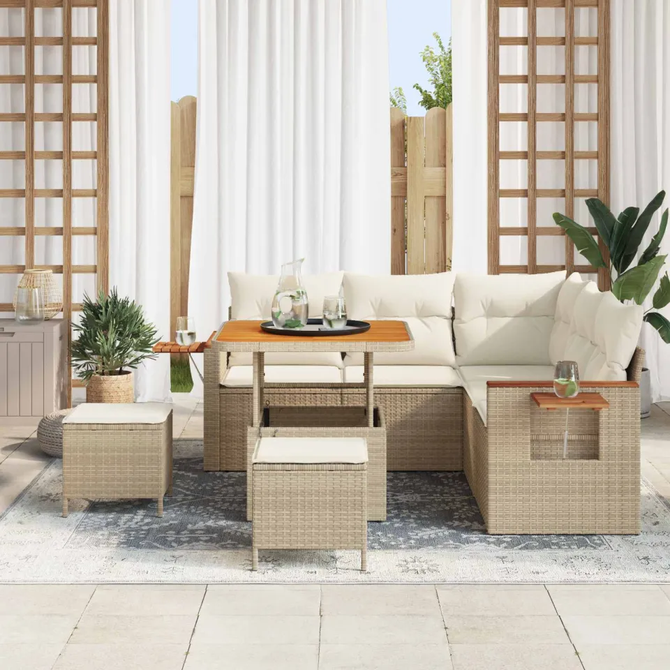 vidaXL Tuinbankenset 8 st Beige poly rattan, foto 3