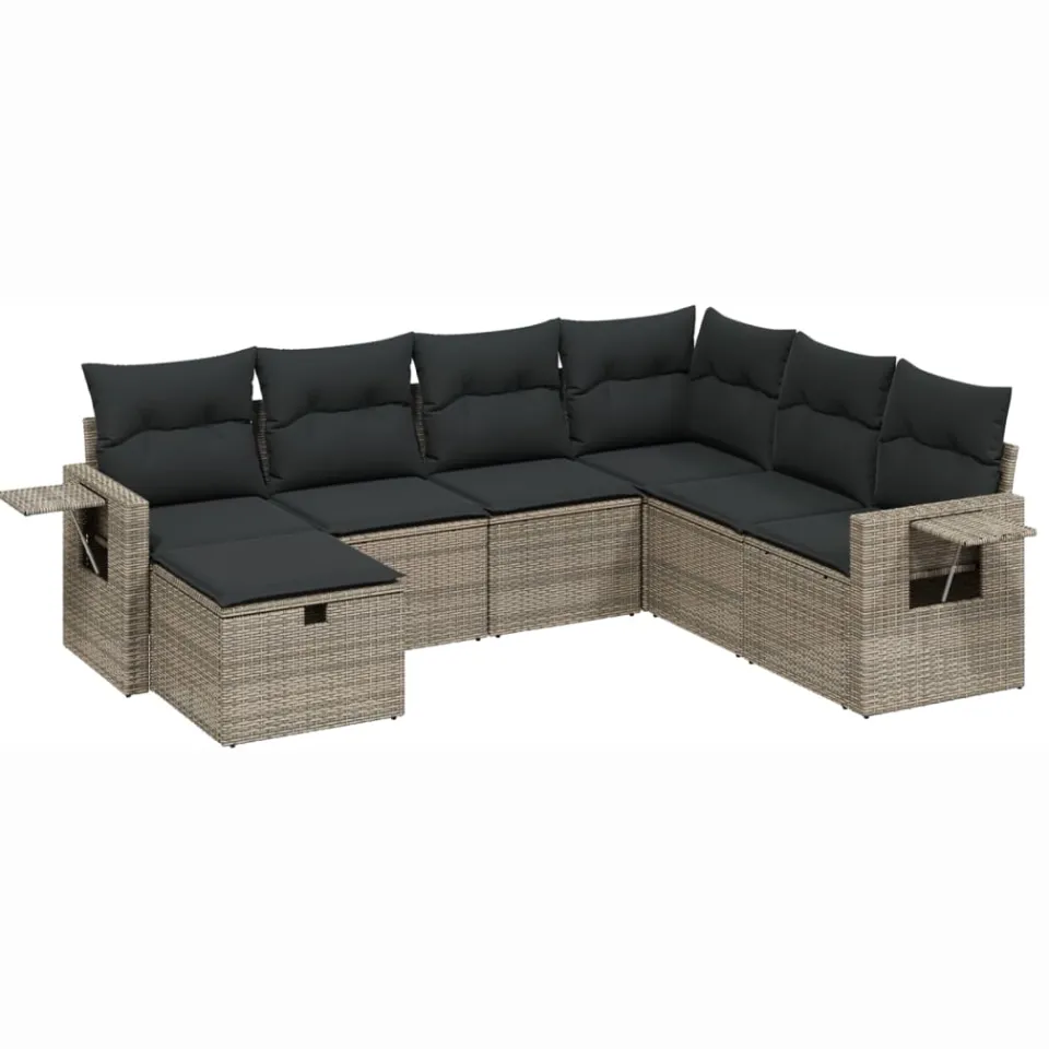 vidaXL 7-delige Loungeset met kussens poly rattan grijs