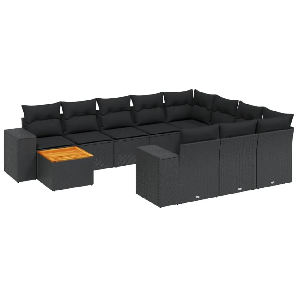 vidaXL 11-delige Loungeset met kussens poly rattan zwart, foto 3