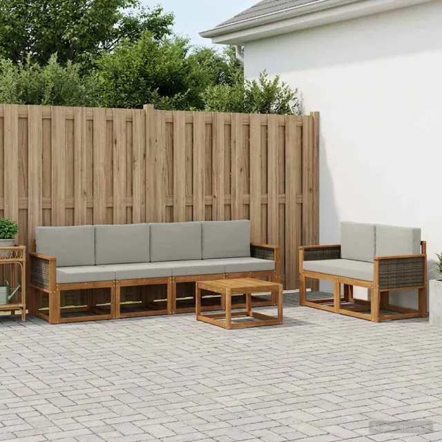 vidaXL Buiten bankenset 6 st 6-zits Naturel en lichtgrijs