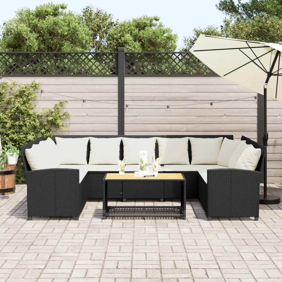vidaXL Tuinbank met kussens poly rattan zwart, foto 3
