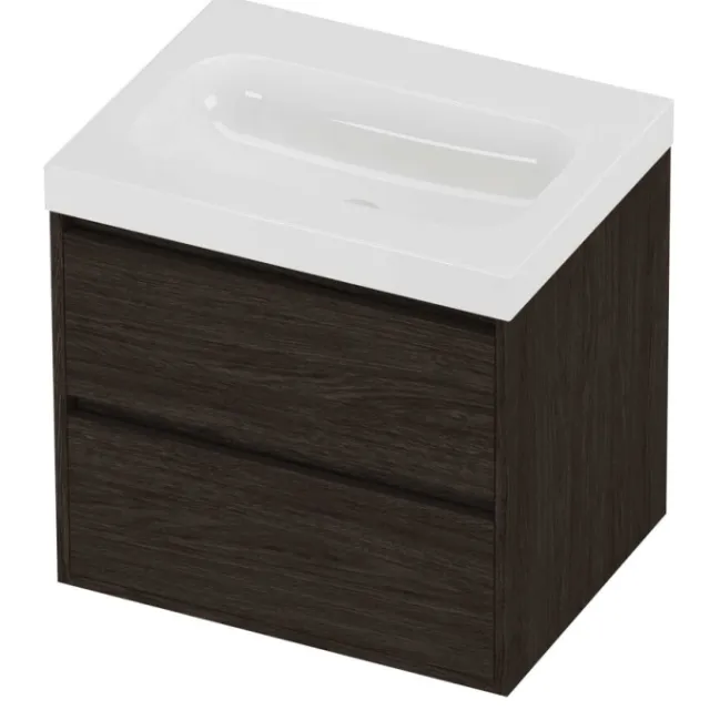 Proline Haga Badmeubelset Polystone Mezza 60x46x58 cm Glans Wit Mokka Oak Eiken